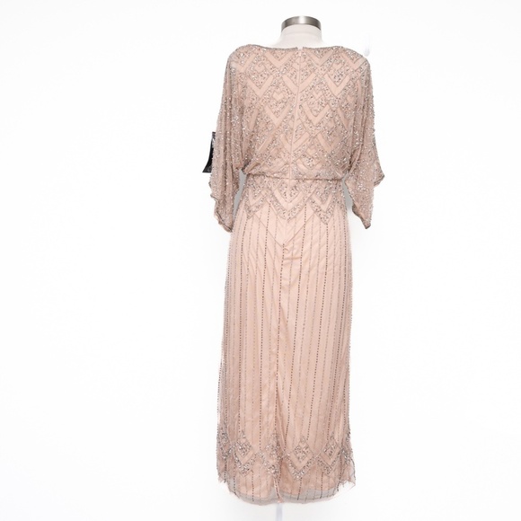 Pisarro Nights. Diamond Motif Mesh Blouson Gown In Blush. - Picture 3 of 16